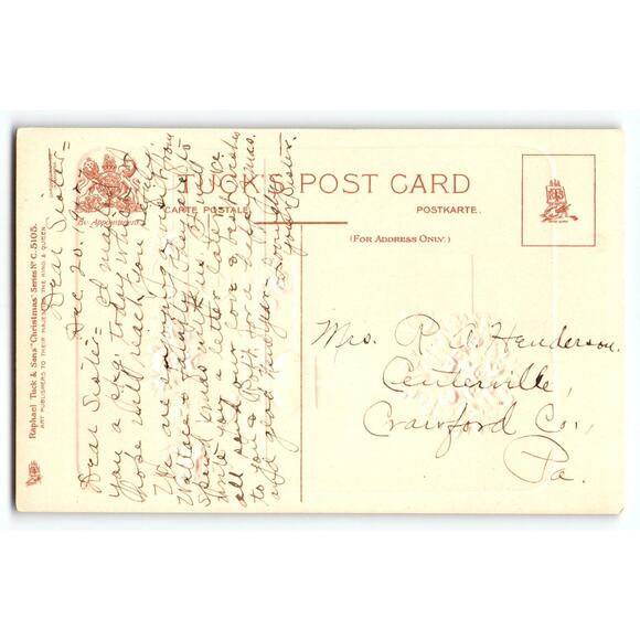 Vintage Raphael Tuck Christmas Greetings Postcard with Roses Poem Series 5105 - Picture 2 of 2